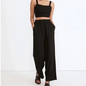 Madewell Breezewoven Pull-On High-Rise Straight Pants Womens L Black Linen Blend